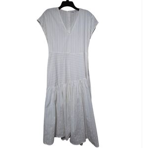 ZARA Womens Off White Cap-Sleeve V-Neck Tiered Maxi Asymetrical Dress Size M